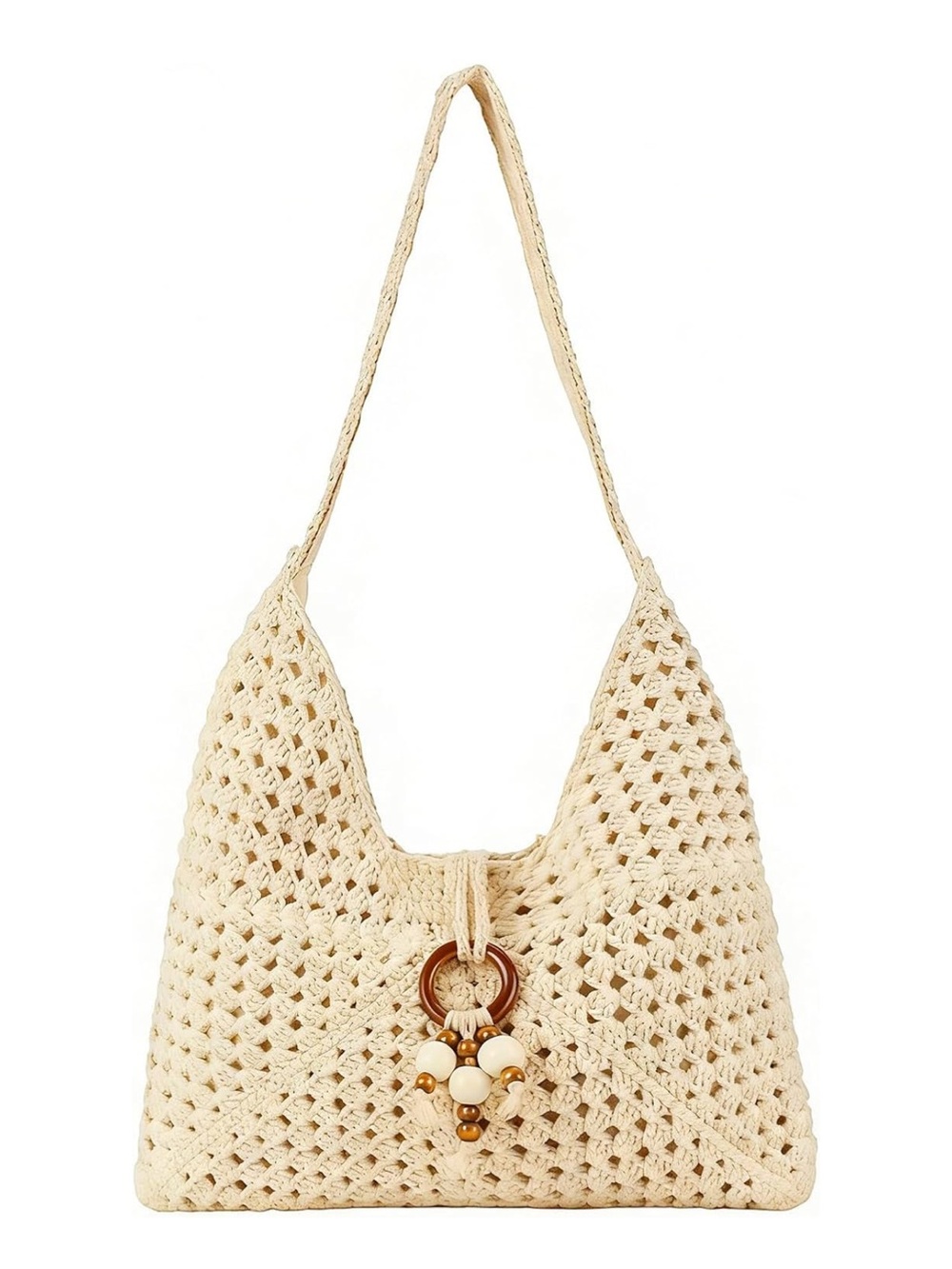 Woven Crochet Shoulder Bag in Cream